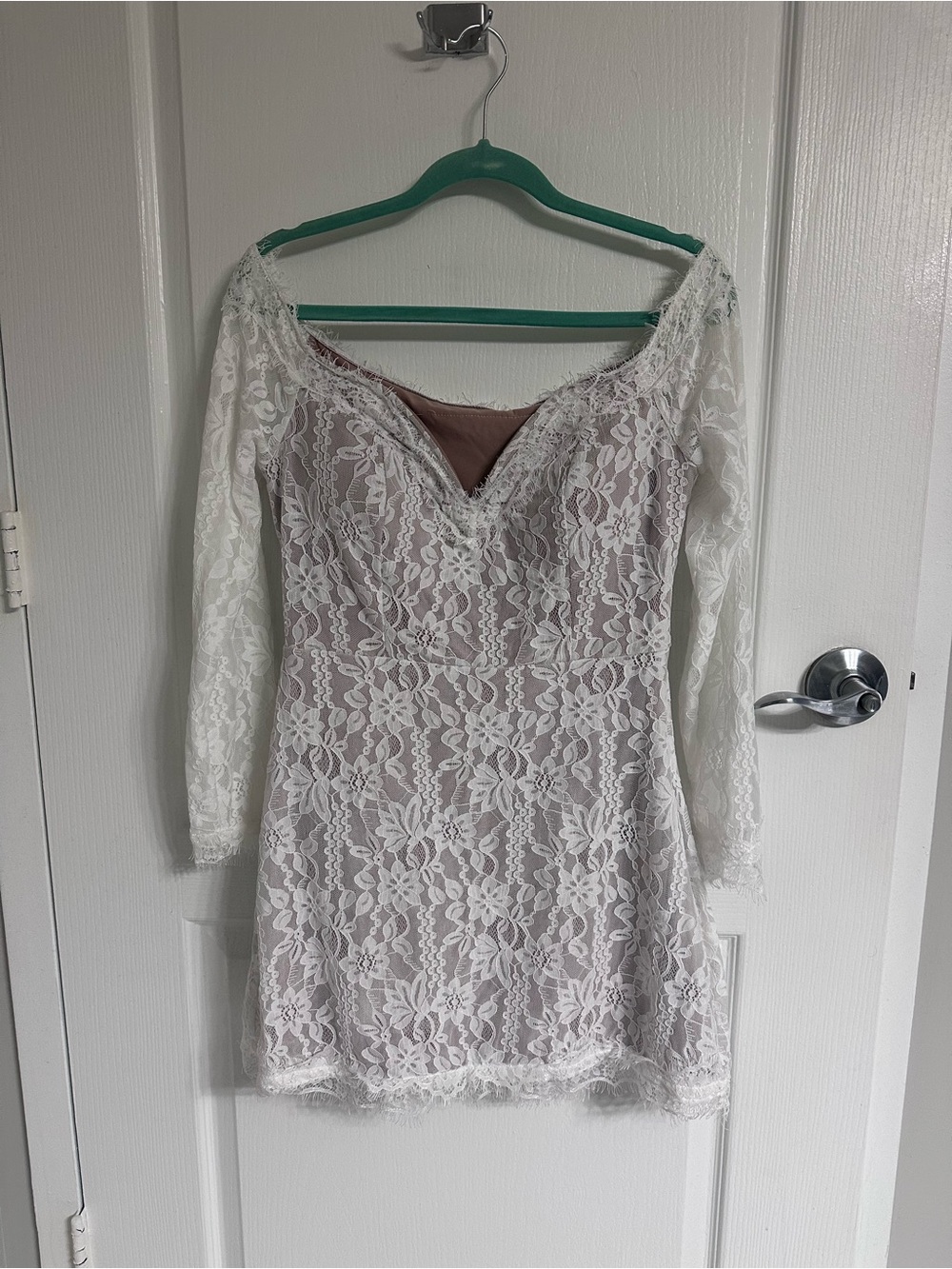 SHEIN White Lace Mini Dress with Nude Lining